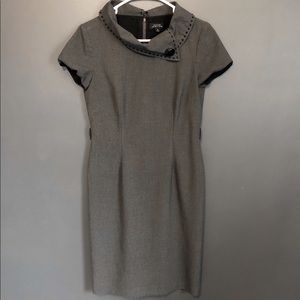 TAHARI Grey / Gray Button Collar Dress